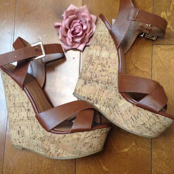 Shoes - Nude Platform Cork Wedges